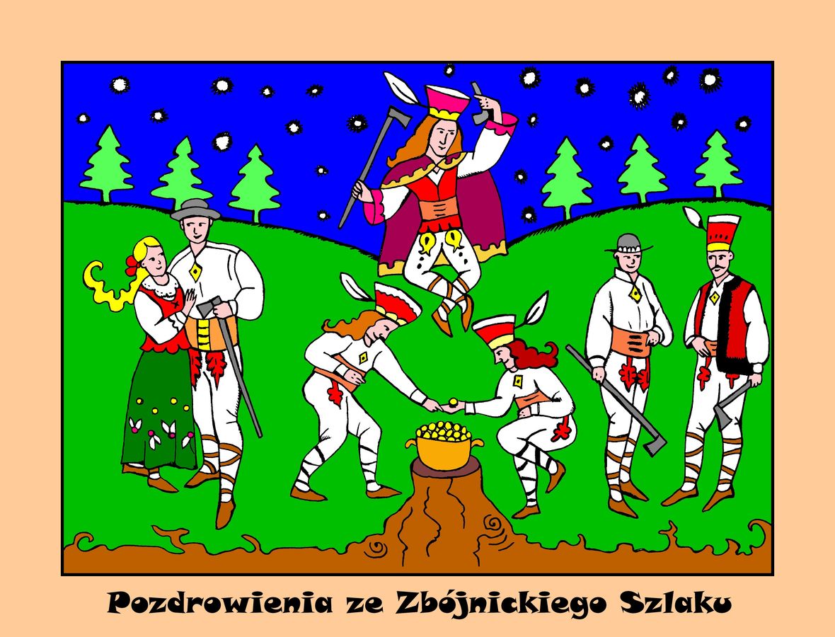 zbojnicka ilustracja lupy pocztowka