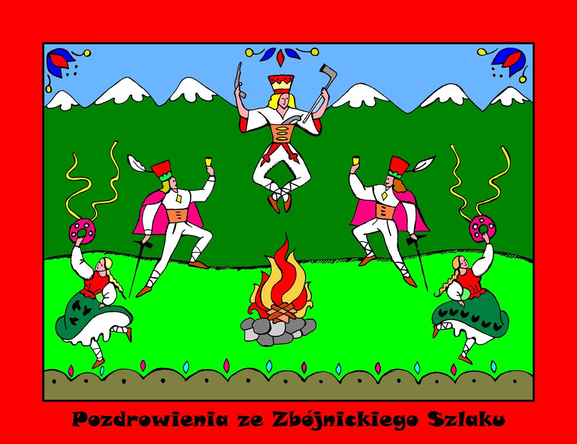zbojnicka ilustracja tance pocztowka